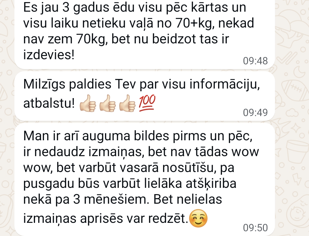 Atsauksmes ekrānuzņēmums: Beidzot zem 70 kg