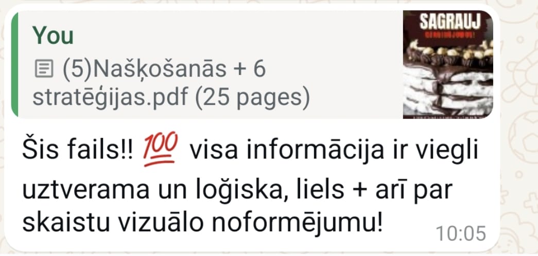 Klientes atsauksme par materiāliem