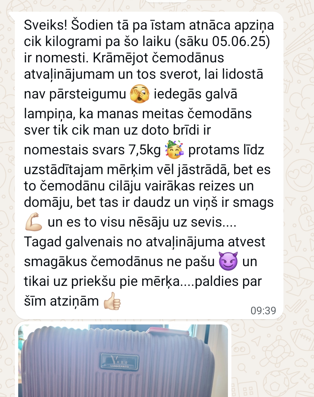 Atsauksmes ekrānuzņēmums: −7,5 kg