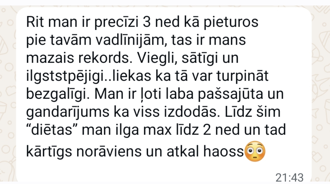 Atsauksmes ekrānuzņēmums: Pirmo reizi ilgāk par 2 nedēļām