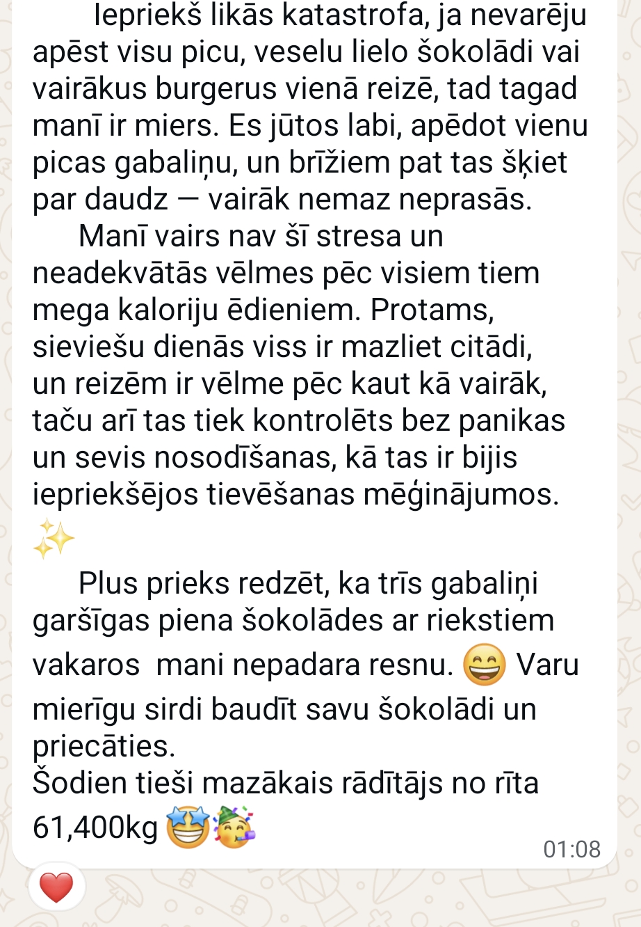 Atsauksmes ekrānuzņēmums: 61,4 kg - jaunais mazākais