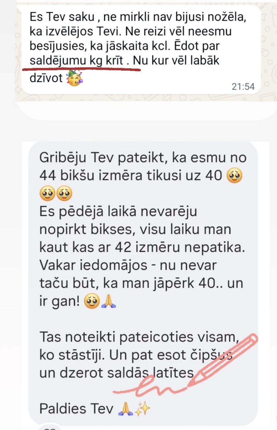 Atsauksmes ekrānuzņēmums: 44 → 40 izmērs