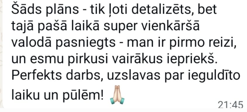 Klientes atsauksme par individuālo plānu