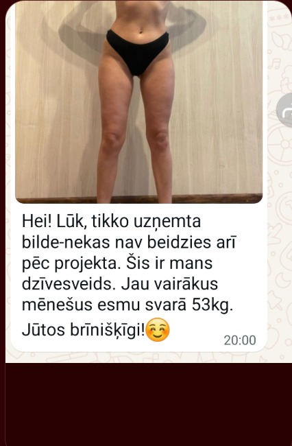 Atsauksmes ekrānuzņēmums: Vēl -5 kg kopš sadarbības beigām