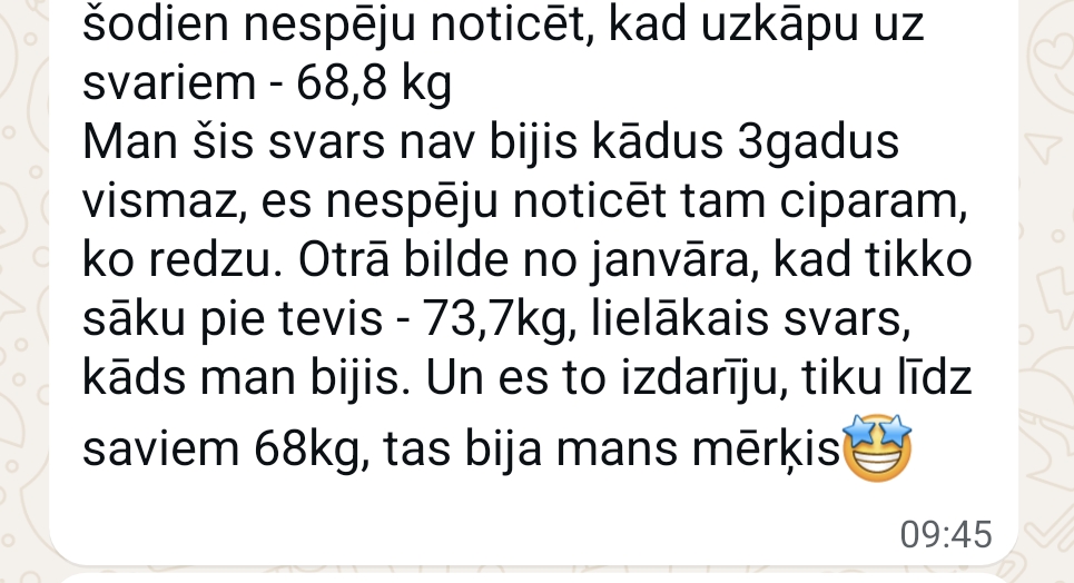 Atsauksmes ekrānuzņēmums: 73,7 → 68 kg