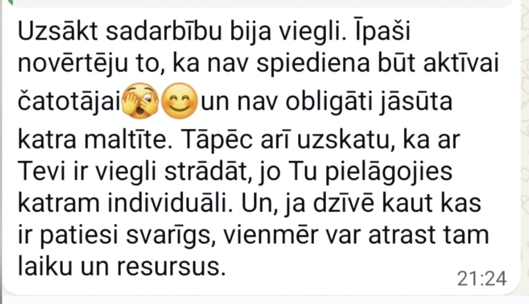 Klientes atsauksme par sadarbības uzsākšanu