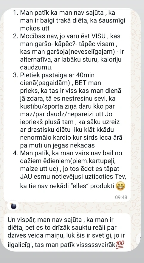 Atsauksmes ekrānuzņēmums: Dzīves veida maiņa, nevis diēta