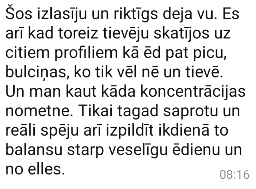 Atsauksmes ekrānuzņēmums: Balanss bez koncentrācijas nometnes