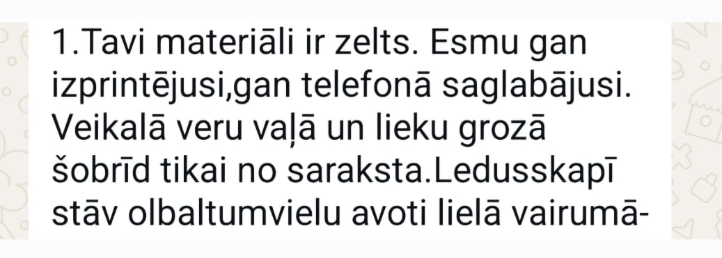 Klientes atsauksme par materiāliem